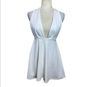 Pretty Little Thing White Deep Plunge Halter Dress